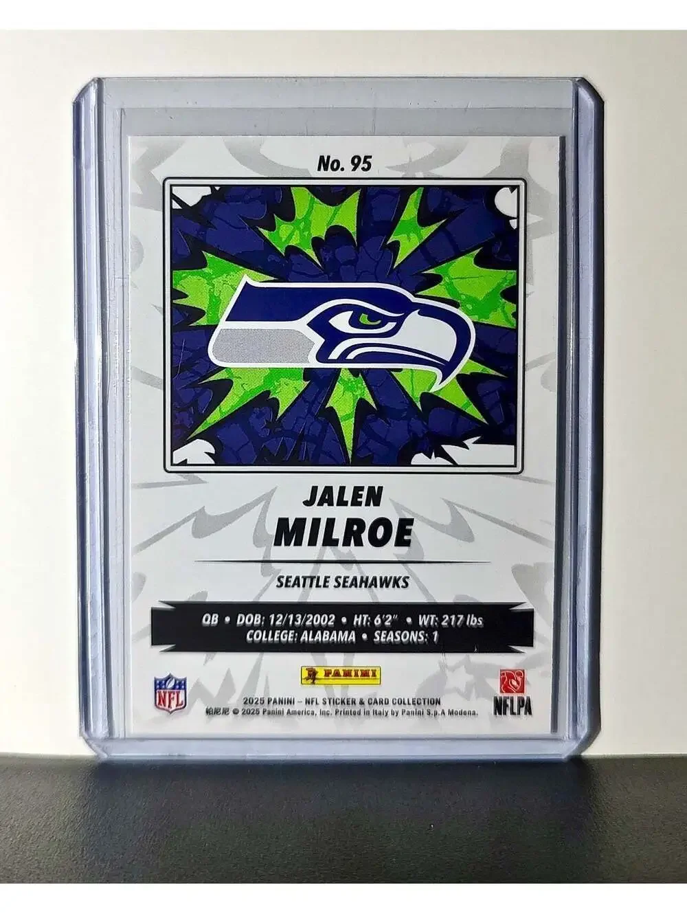 Jalen Milroe Rookie 2025 Panini NFL #95 Sticker Card Seattle Seahawks